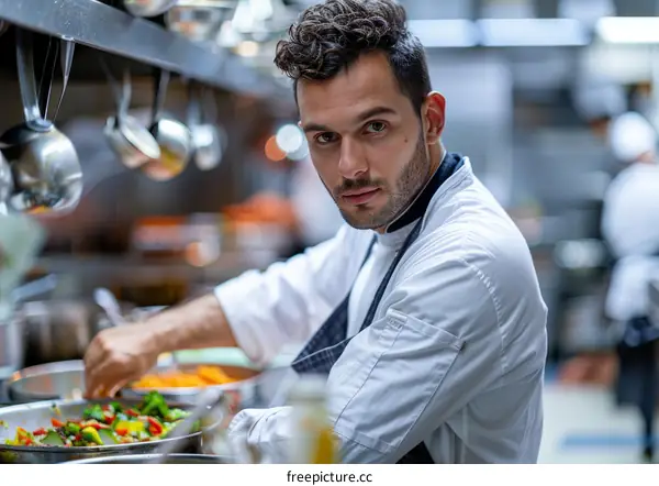 Chef is cooking in the kitchen