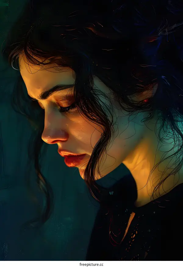 portrait of a pensive young woman with dark hair