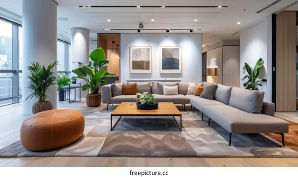 Stylish and Inviting Office Lobby With Lush Greenery