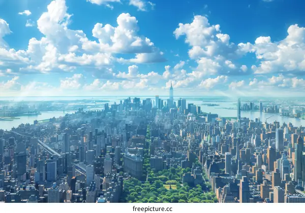 Aerial View of New York City Skyline with Central Park