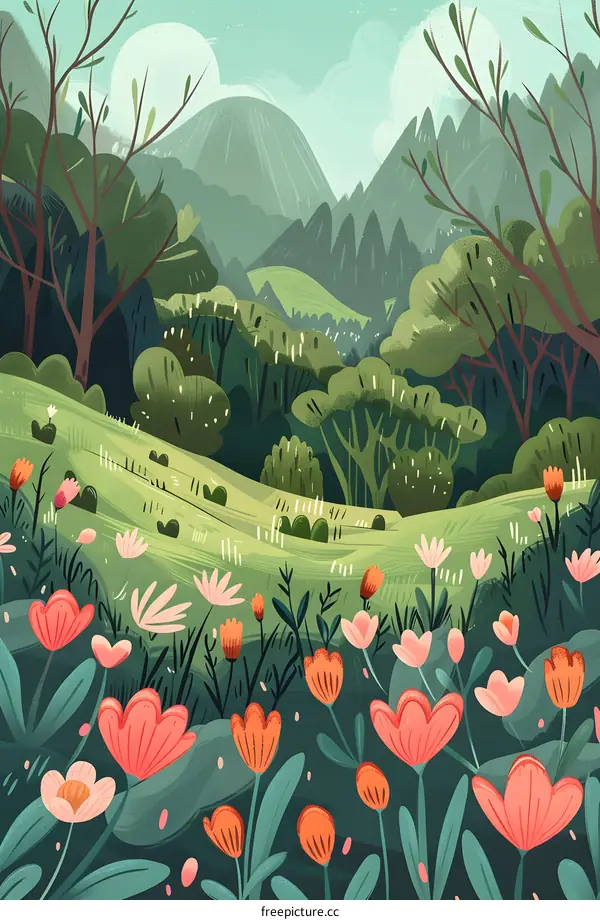Green Mountain Meadow Illustration