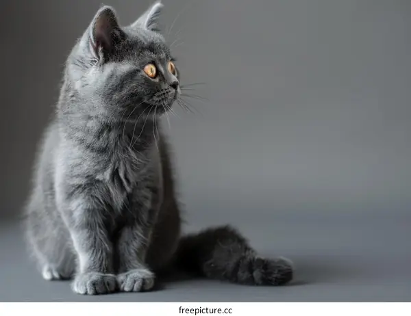 A British Shorthair Cat Sitting and Looking Away