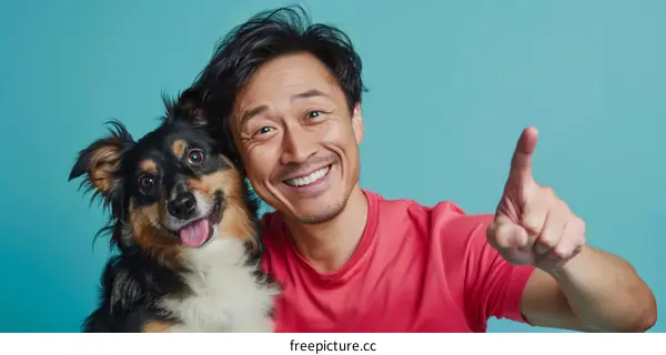 Asian man with dog