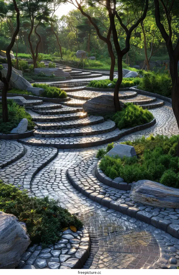 Modern Garden Path Design with Water Feature