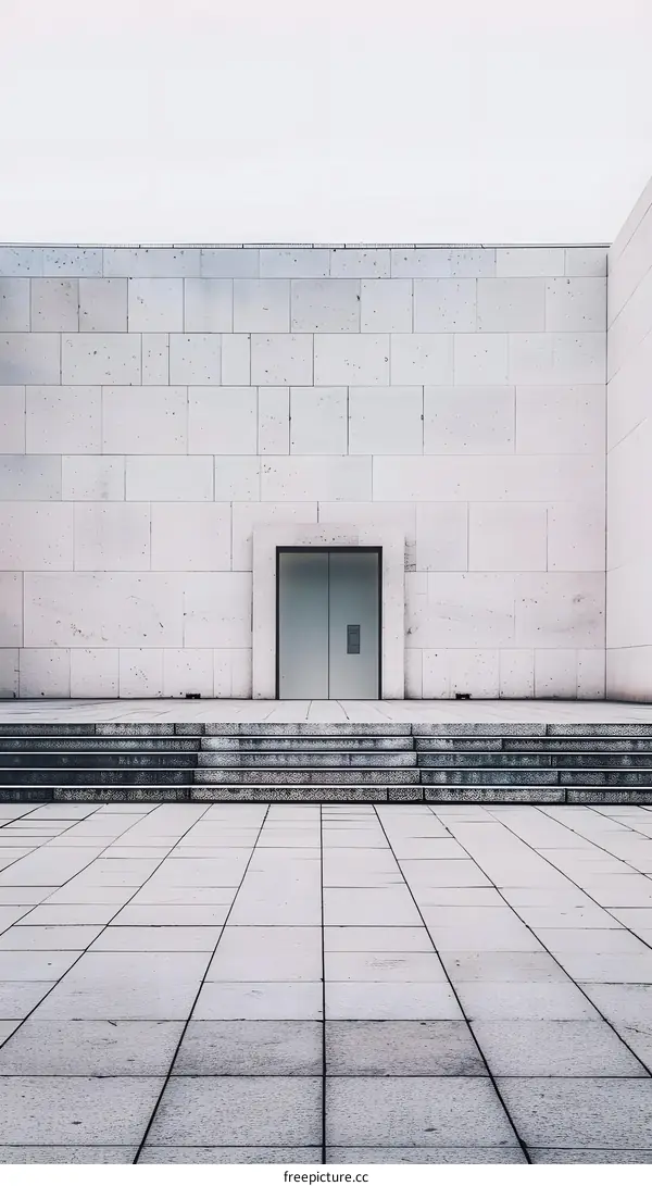 White Wall, Steps, Door, Entrance, Minimalist Architecture