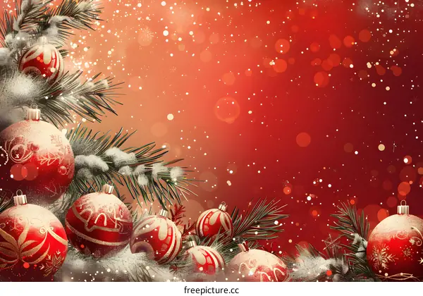 Christmas red background with ornaments