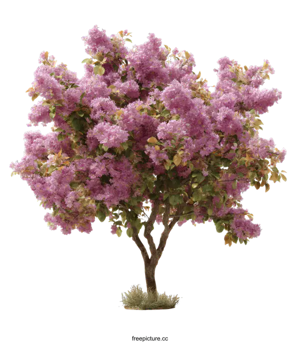 [Transparent Background PNG]Beautiful Pink Flowering Tree Isolated on White Background