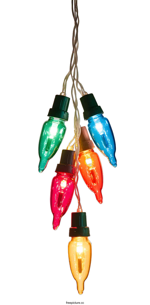 [Transparent Background PNG]Colorful Christmas Lights String Hanging Against A White Background
