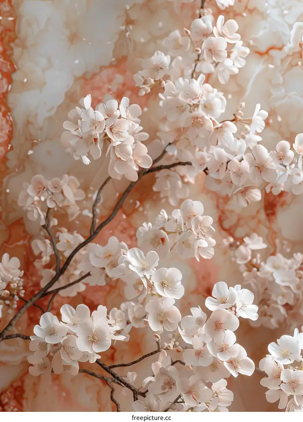 Elegant Cherry Blossom Decoration on Marble Background