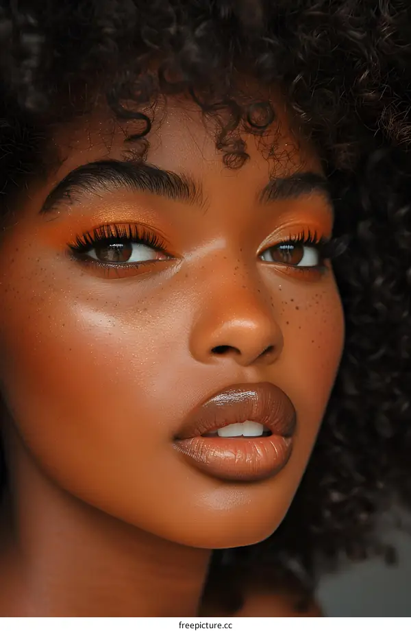 Close Up Portrait of a Black Woman with Orange Eyeshadow
