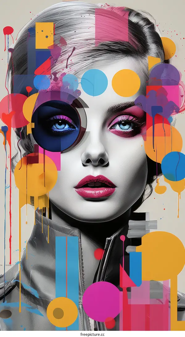 Colorful portrait of a woman with paint splatters