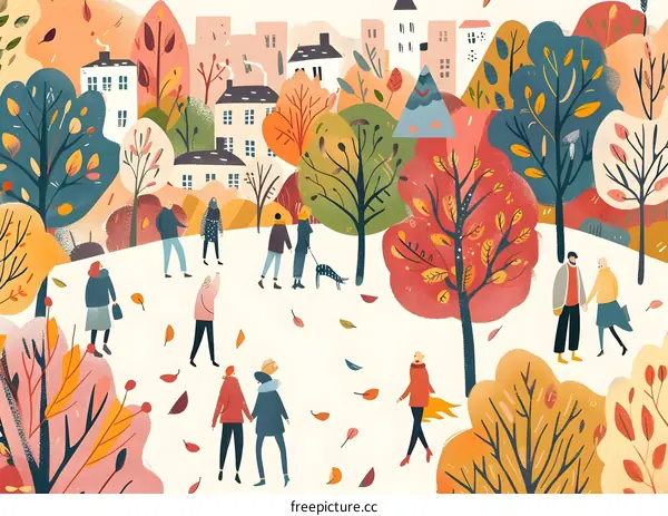 Autumn in the City Park Illustration