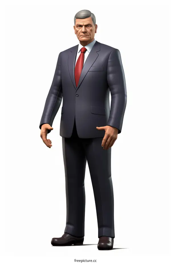 A 3D rendering of a man in a suit and tie