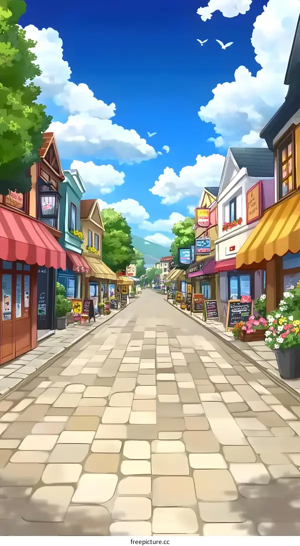 Cartoon Illustration of a Charming European Street