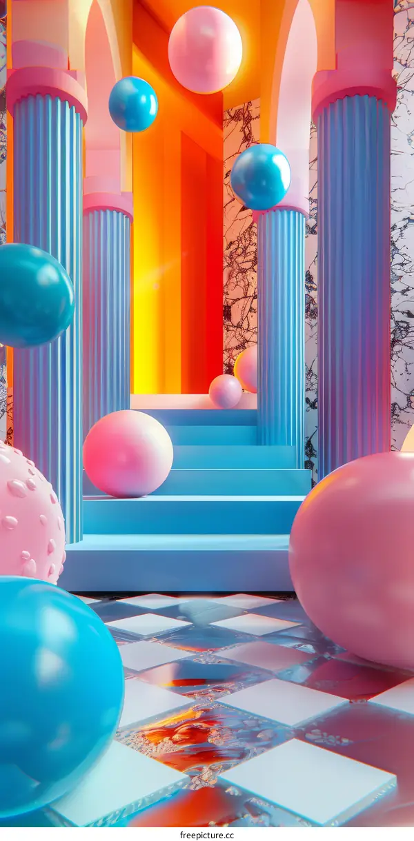 Colorful Geometric Archway with Floating Balls