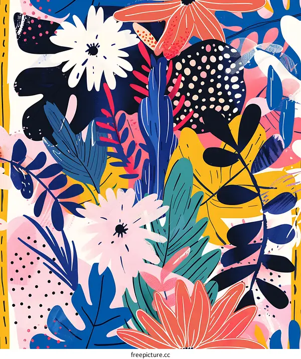 Colorful Abstract Tropical Flowers Pattern Illustration