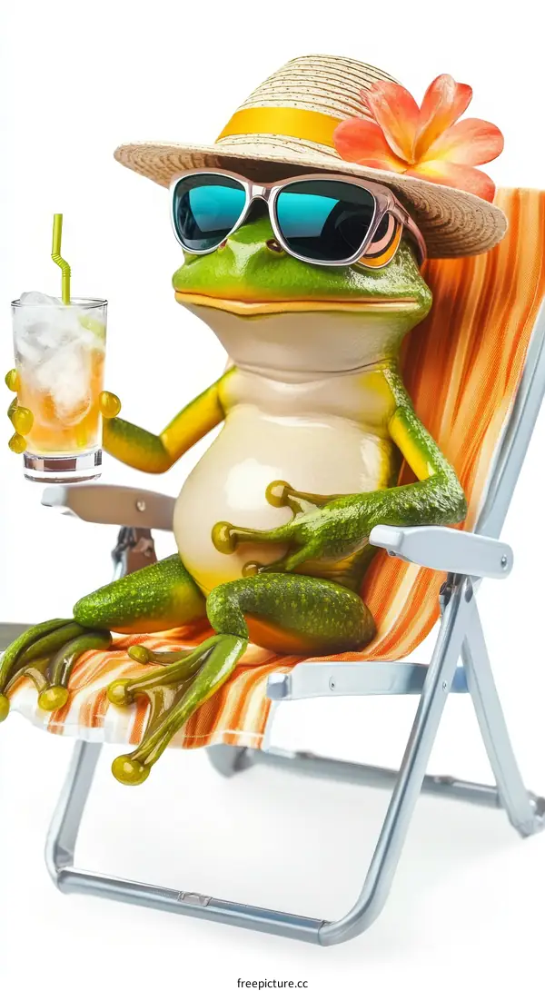Frog Relaxing on a Beach Chair with Drink