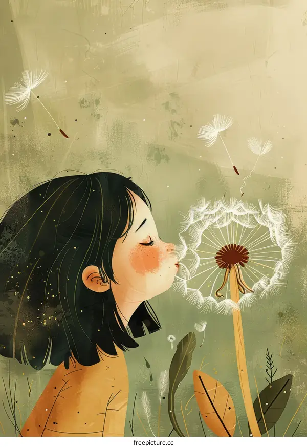 Little girl blowing dandelion flower