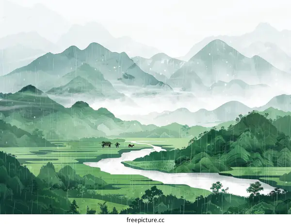 Green mountains and rivers