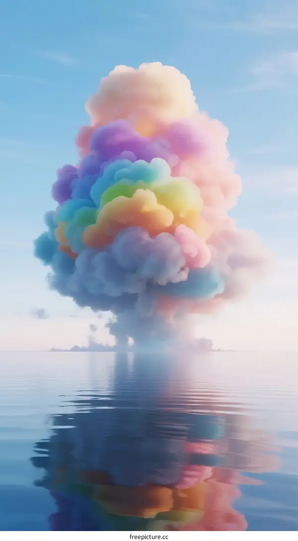 Vibrant Rainbow Colored Clouds Over Calm Ocean Surface