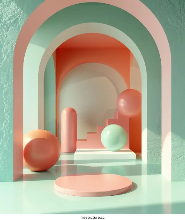 Surreal Geometric Composition Render in Pastel Colors