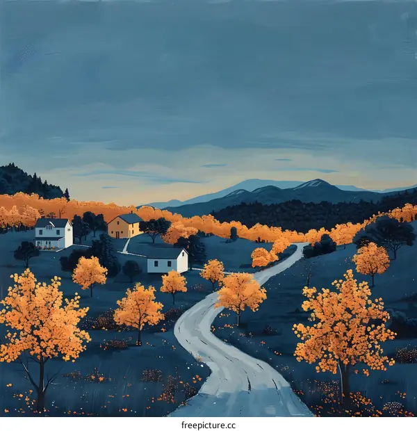 Country Road Through Autumn Foliage