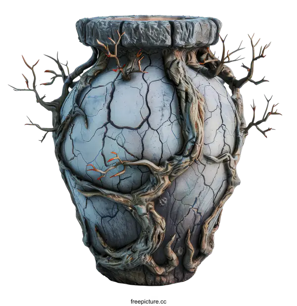 [Transparent Background PNG]A ceramic vase with tree branches growing out of it