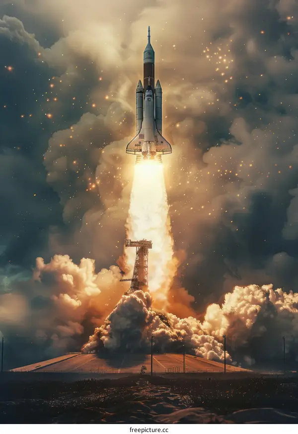 Space Shuttle Atlantis launching into space