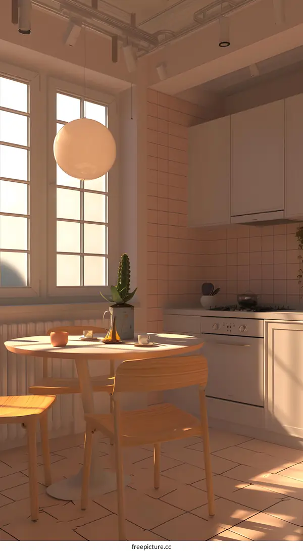 Minimalist Kitchen Interior Design with Wooden Chairs