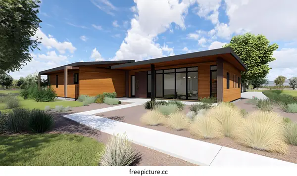 Modern House with Wooden Siding and Large Windows