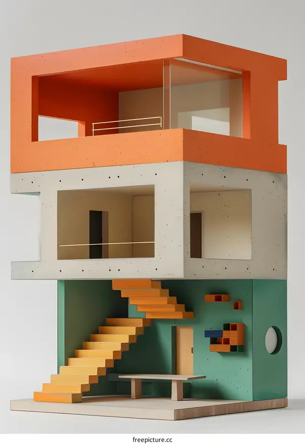 3d illustration of a colorful and geometric house