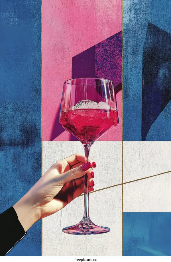 Pink Drink in Stylish Hand and Geometric Background