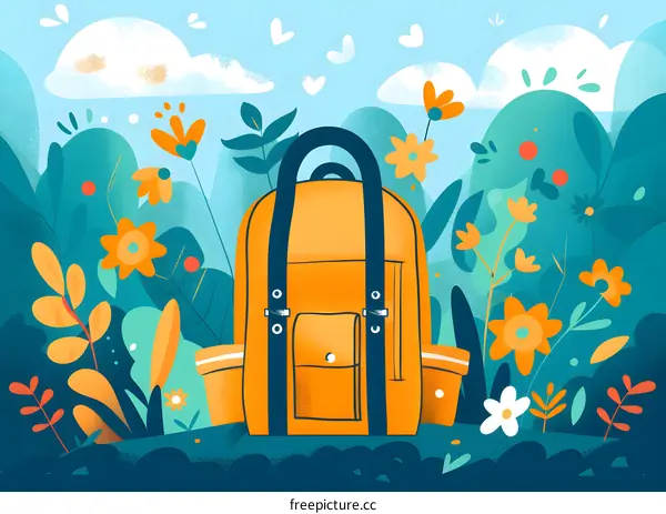 Yellow Backpack in a Flower Field Illustration