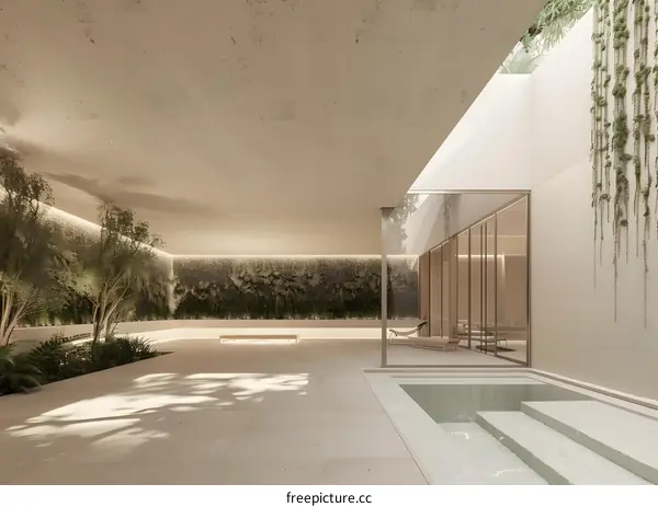 Modern Minimalist Interior Design With Pool and Green Wall