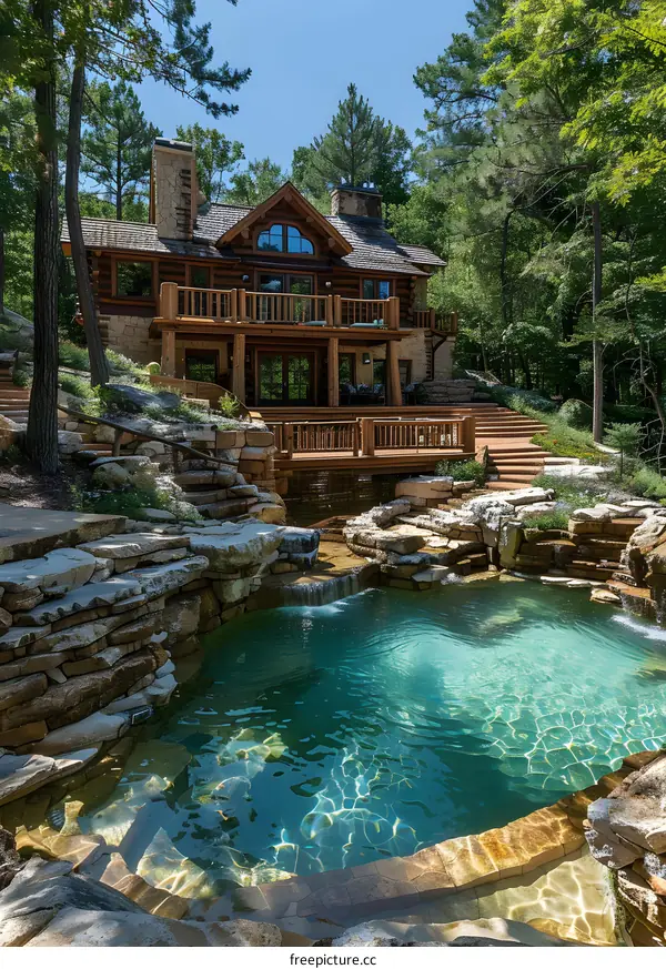 Luxury Log Cabin with Pool and Waterfall