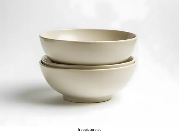 Three beige bowls stacked on top of each other