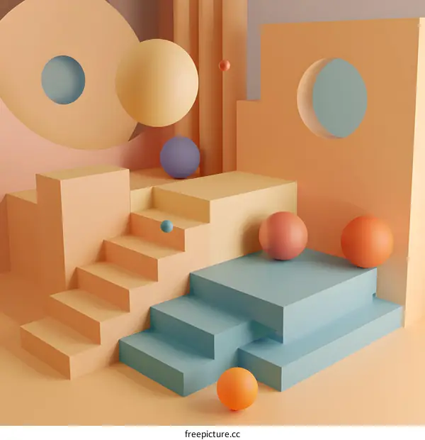 Abstract 3D Geometric Shapes with Pastel Colors