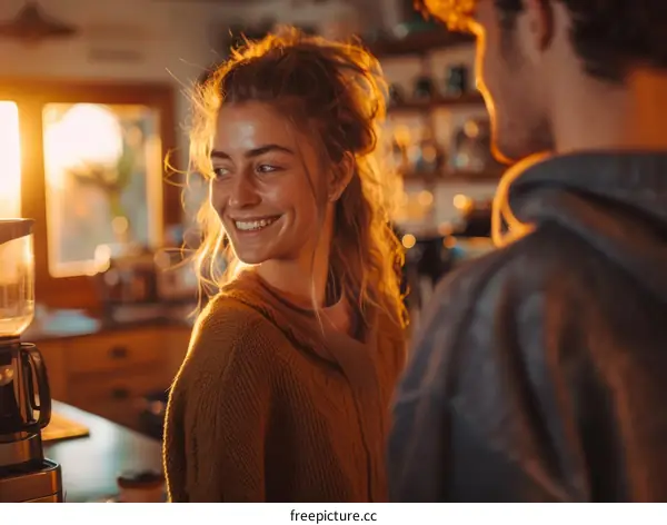 Smiling woman looking at a man