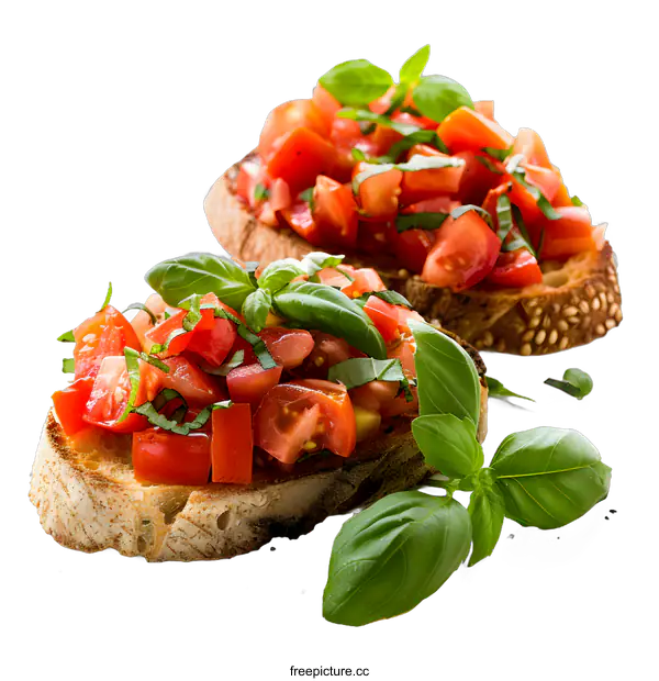 [Transparent Background PNG]Delicious Bruschetta with Tomatoes and Basil