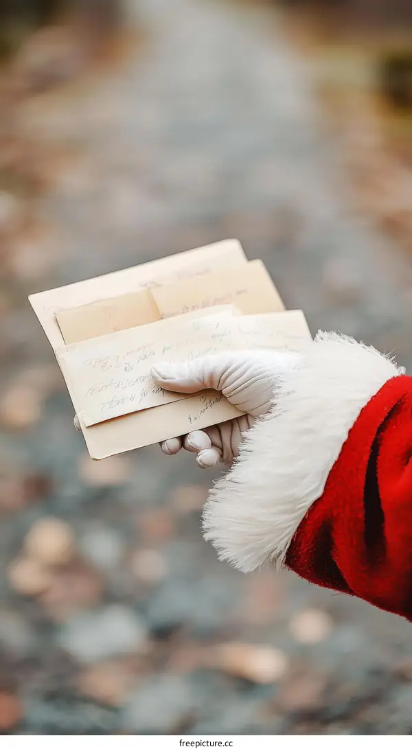 Santa Claus Holding Vintage Letters Outdoor Scene