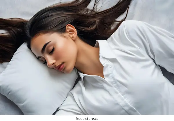 Woman Sleeping in White Shirt on Pillow
