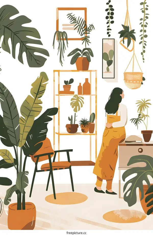 Woman Looking at Plants in a Room