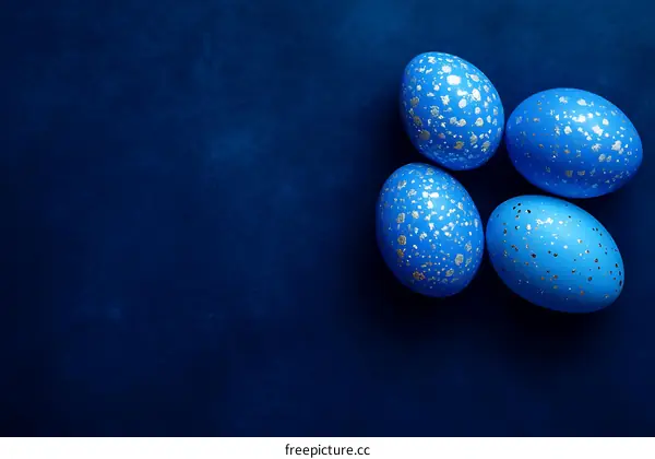 Four Blue Easter Eggs on Dark Blue Background