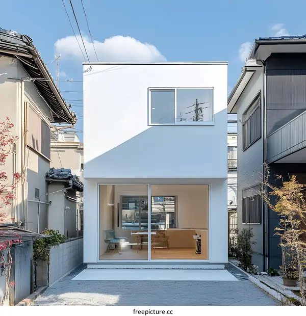 Modern White House with Large Windows in Japan