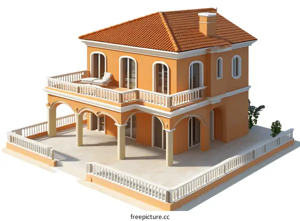Mediterranean Style Villa With Balcony And Patio