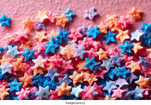 Colorful Star-Shaped Sprinkles on Pink Background