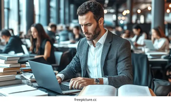 Business People Working in a Library