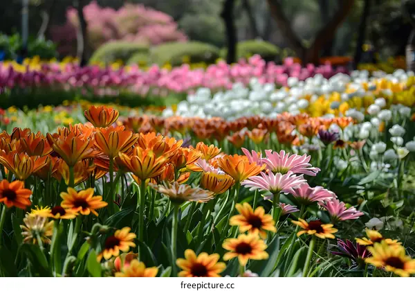 Closeup of Colorful Flowers in a Garden