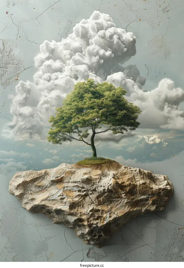 Floating Island with Tree and Clouds
