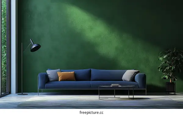 Modern Living Room with Deep Green Wall